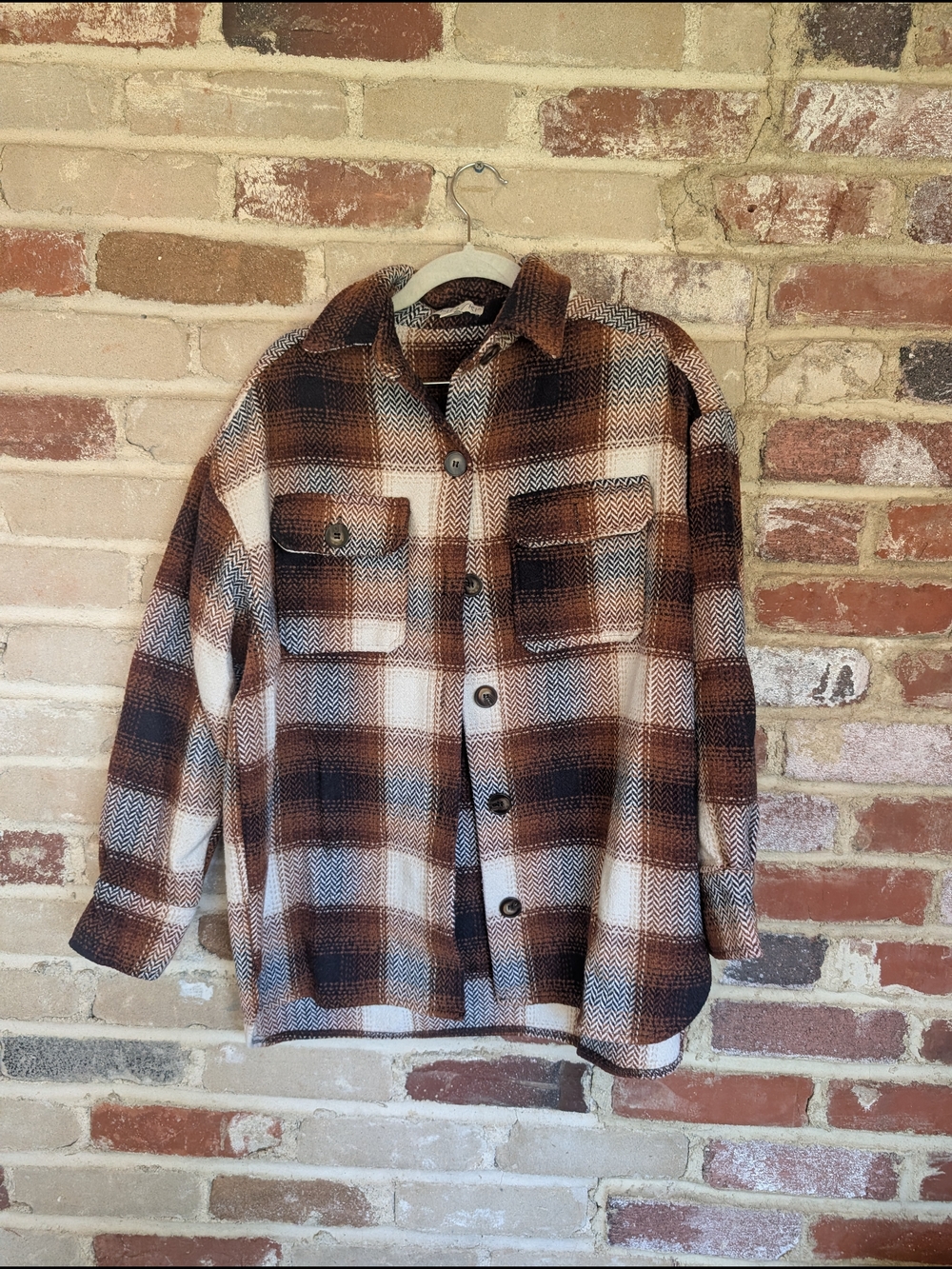 Casual Brown Plaid Lightweight Shacket with Chest Pockets